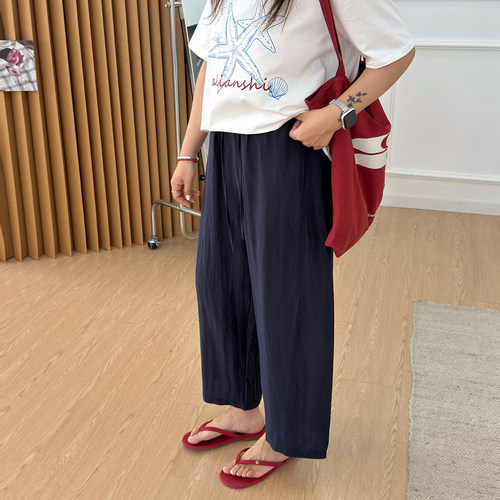 宛宛大码棉麻阔腿裤女夏季薄款胖mm垂坠感宽松慵懒透气山本休闲裤