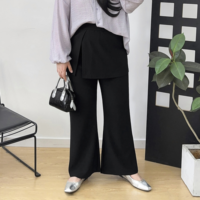 全腰松紧假两件牛仔休闲裤