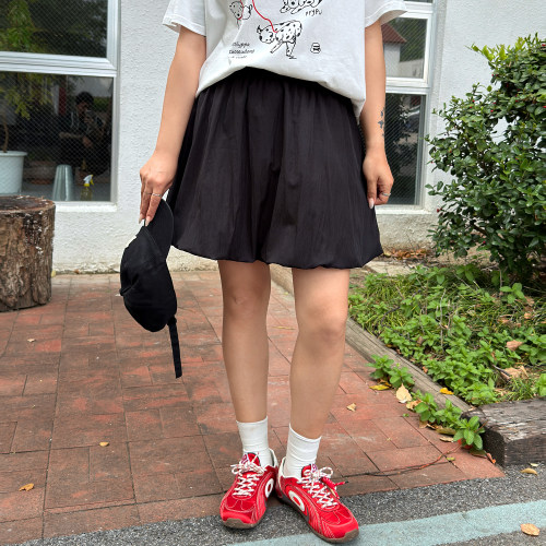宛宛大码胖mm韩系云朵花苞褶皱半身裙女夏季甜美高腰A字灯笼短裙