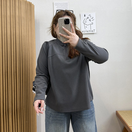 小立领半拉链休闲长袖T恤