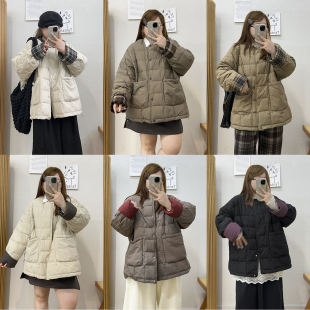 宛宛大码 200斤胖mm超好看菱格保暖外套 翻领鸭绒羽绒服女轻薄短款