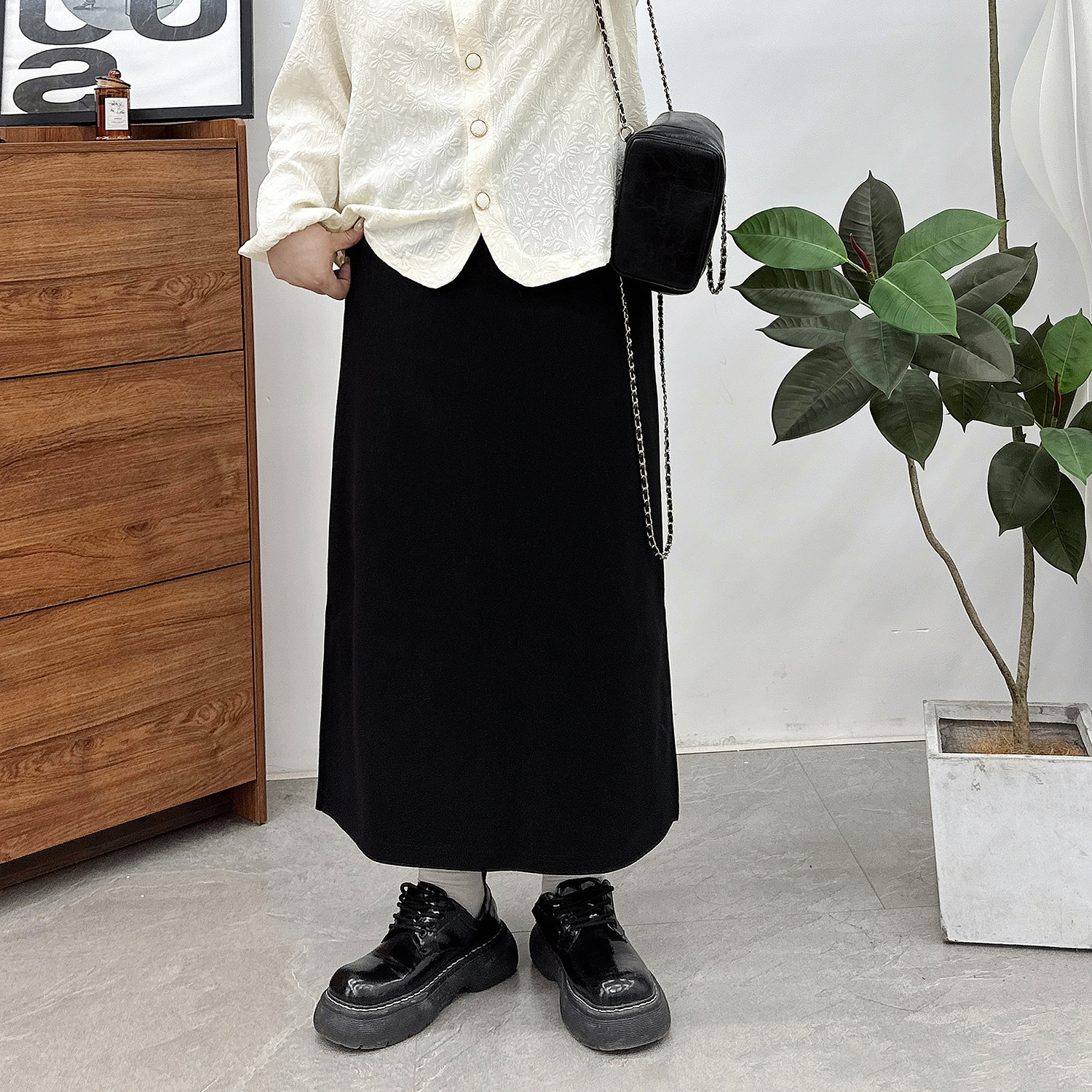 大码女装2024早秋新款半身裙高腰A字中长款200斤胖mm气质开叉半裙