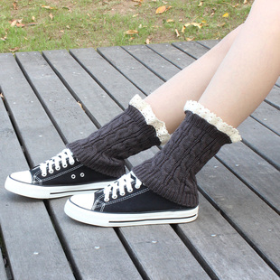 秋冬毛线花边短女袜套保暖脚裸脚腕套护小腿套堆堆袜鞋套靴套脚套