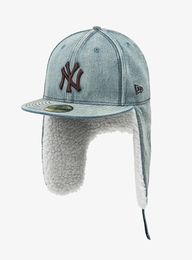 韩国代购NEWERA纽亦华牛仔帆布5950平沿全封闭雷锋帽NY洋基浅蓝色