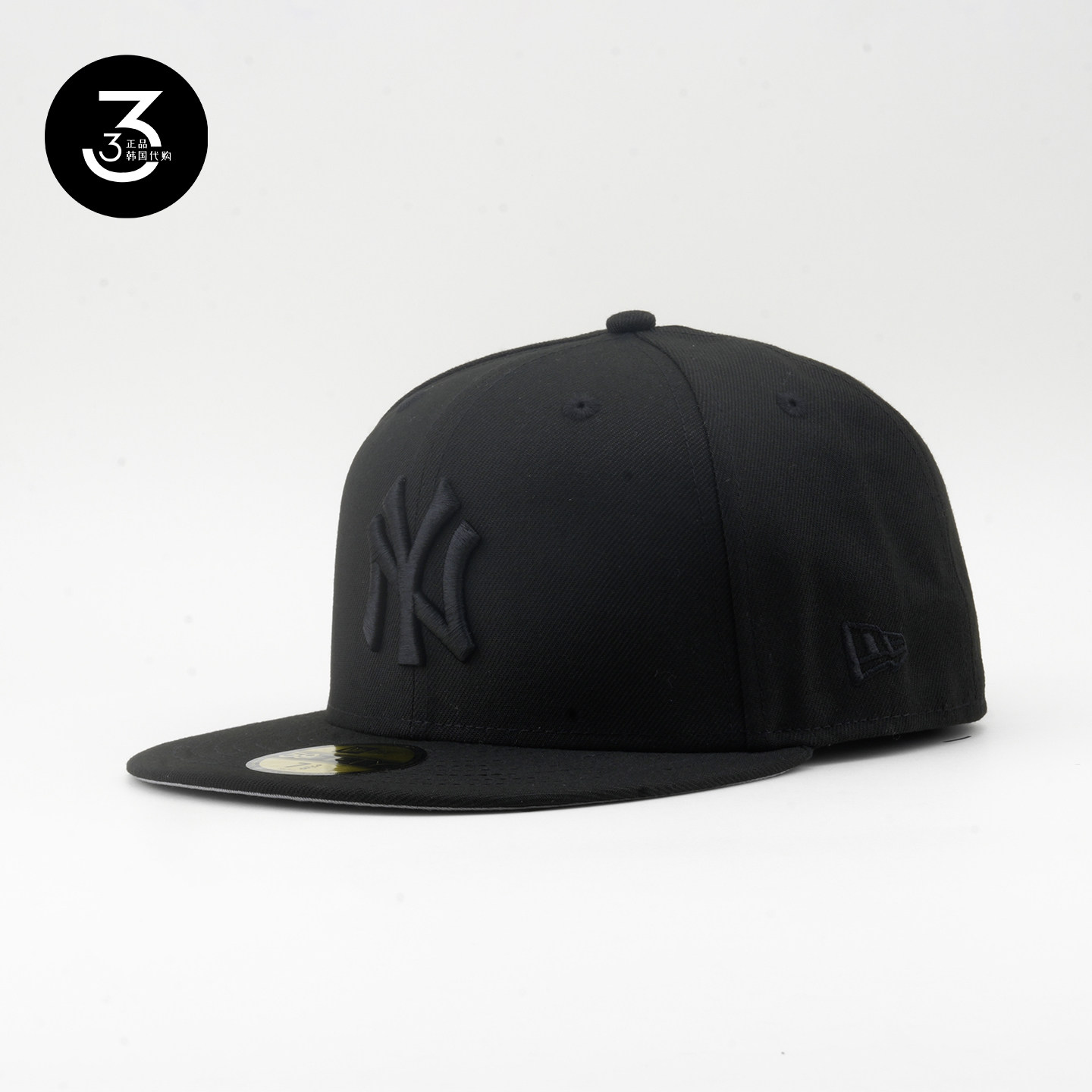 韩国代购NEWERA纽亦华5950平沿全封闭棒球帽白灰帽檐洋基黑色黑NY