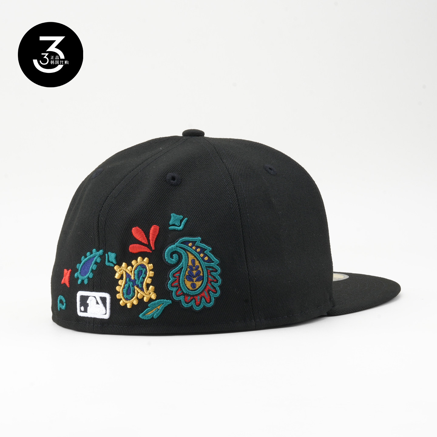 韩国代购NEWERA纽亦华佩斯利花纹5950平沿全封闭棒球帽NY洋基黑色