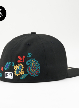 韩国代购NEWERA纽亦华佩斯利花纹5950平沿全封闭棒球帽NY洋基黑色