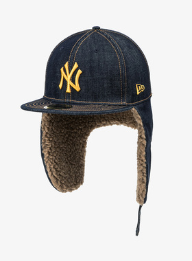 韩国代购NEWERA纽亦华牛仔帆布5950平沿全封闭雷锋帽NY洋基藏蓝色