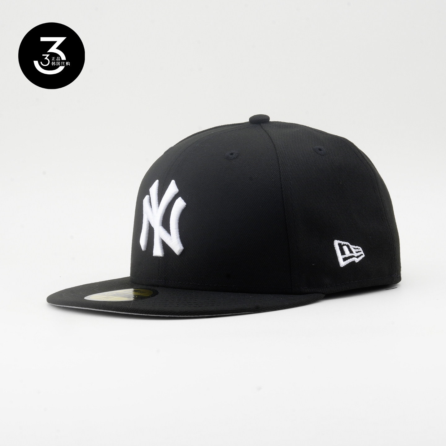 韩国代购NEWERA纽亦华5950平沿全封闭棒球帽白灰帽檐洋基黑色白NY
