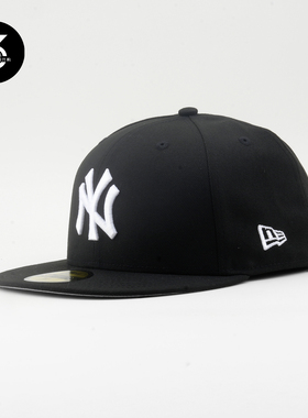 韩国代购NEWERA纽亦华5950平沿全封闭棒球帽白灰帽檐洋基黑色白NY