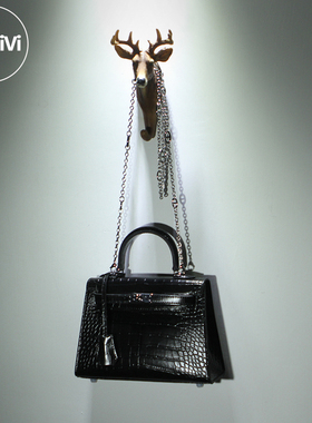 Airvivi-19S74-黑色真皮凯莉包鳄鱼纹牛皮凯莉二代小包单肩斜挎包