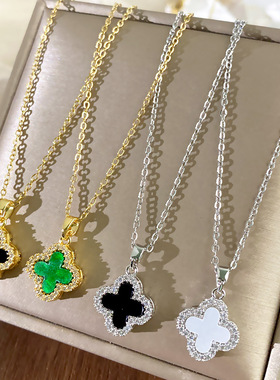 轻奢四叶草银色锁骨链钻石百搭款