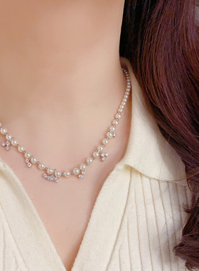 欧美轻奢锆石玻璃珠锁骨链