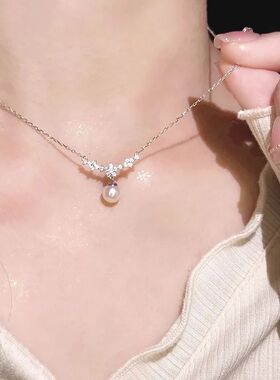 单颗小珍珠锆石锁骨链女名媛百搭