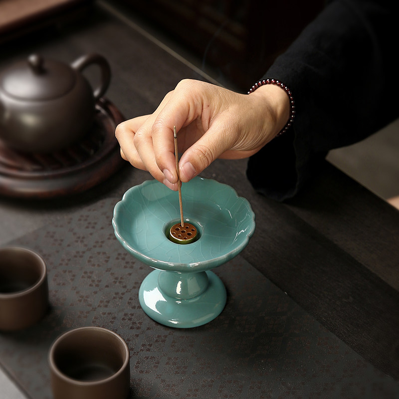陶瓷高脚香插中式小香炉独特高足图片