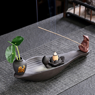 老翁垂钓线香炉香插陶瓷熏香炉檀香薰炉倒流香炉插香座居室摆件