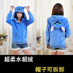 学生可爱卡通星际宝贝史迪奇stitch拉链衫毛绒绒耳朵外套卫衣班服