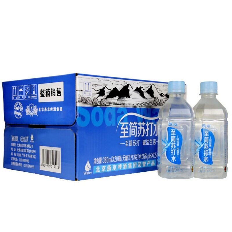 燕京至简苏打水 弱碱性无糖无气苏打水饮料 380ml*24瓶 北京包邮