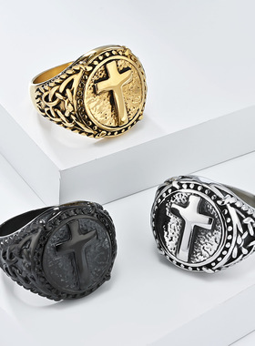 欧美复古个性钛钢十字架戒指男士潮人穿搭手饰品厂家现货