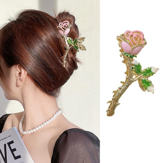 新款清新甜美气质玫瑰花发夹超仙后脑勺头发夹金属鲨鱼夹头饰发卡