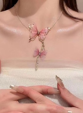 春夏新品蝴蝶吊坠项链锁骨链小众设计气质百搭简约颈链夏日饰品潮
