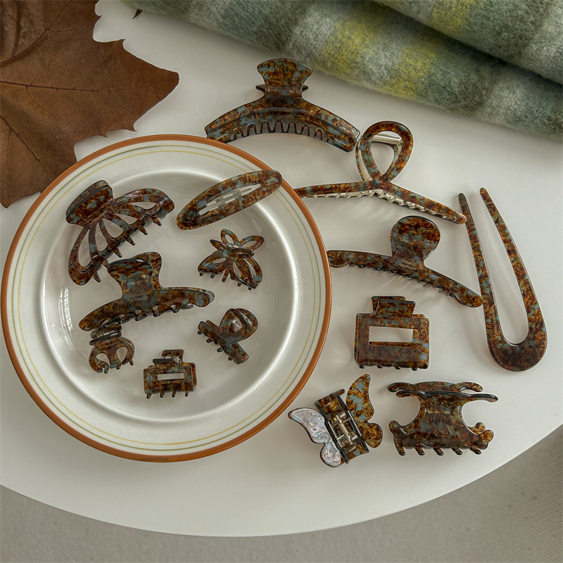 醋酸抓夹合集大号蓝咖色鲨鱼夹ins风网红发夹女后脑勺夹子头