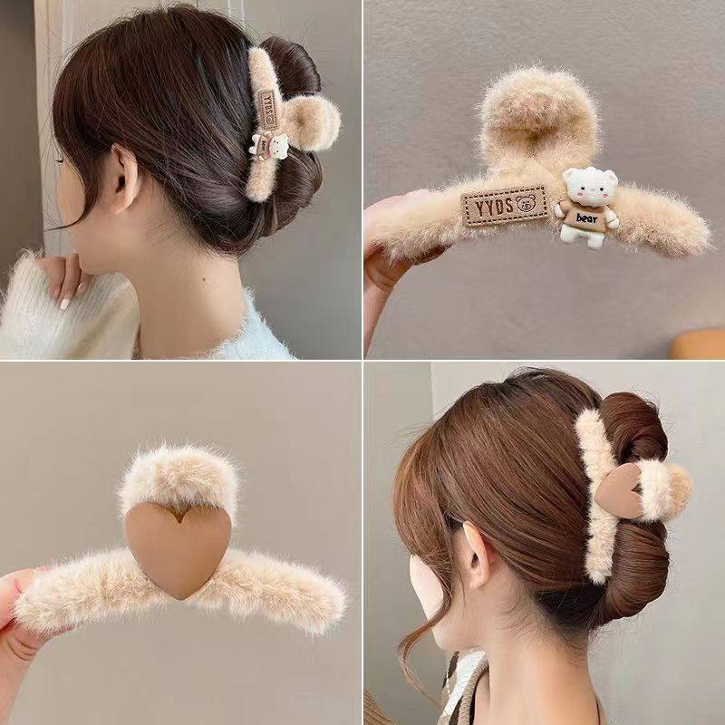 2022年秋季大号鲨鱼夹新款奶油甜妹风发夹清新甜美后脑勺毛绒抓夹,饰品/流行首饰/时尚饰品新,民族风发饰,淘宝优惠券,粉丝福利购,淘宝优惠卷