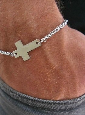 钛钢十字架男士刻字手链  欧美跨境新品 饰品礼物