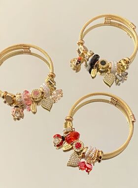 跨境新款潘朵拉手镯 DIY爱心珍珠创意滴油手链伸缩可调节水晶手链