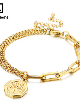 厂家货源新款不锈钢手链 不对称链条生命树吊牌设计女魅力手链