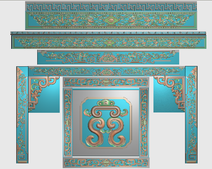 蝙蝠元宝餐桌精雕图浮雕雕刻图灰度图圆台草龙圆桌洋花 吉祥餐台1