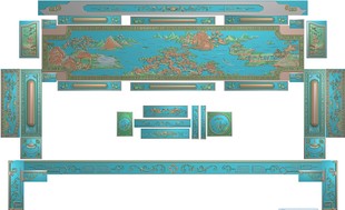 花鸟宝座 风景山河沙发精雕图浮雕雕刻图灰度图山水沙发 锦上添花