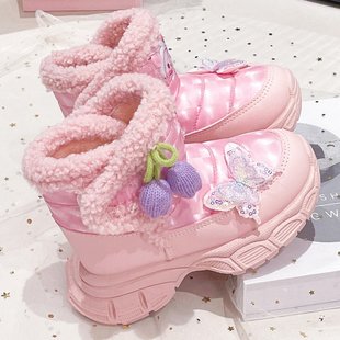 童鞋 国风时尚 厚底女靴 爆款 郁金香蝴蝶公主加绒雪地靴2025年新款
