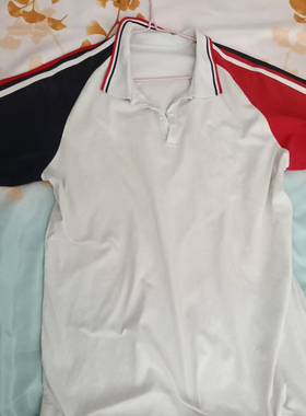 学生校服红蓝撞色短袖白色上衣中小学生舒适运动休闲夏翻领pole衫