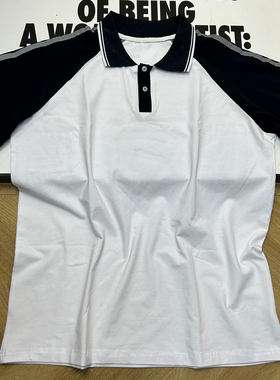 学生校服短袖白色上衣拼接藏蓝色翻领中小学生pole衫运动休闲长裤