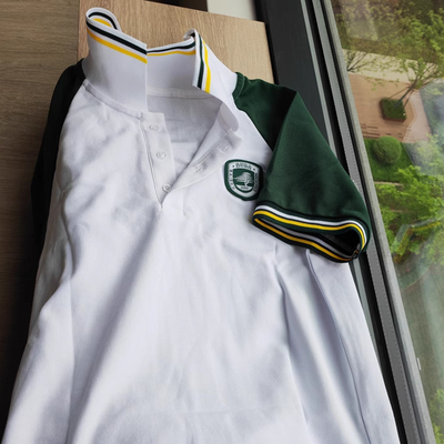 百树教育短袖校服上衣夏白色拼红