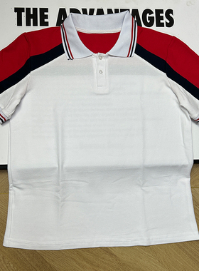 定制校服白色上衣拼接红蓝短袖中小学生休闲舒适运动翻领pole衫