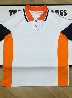 白色上衣拼橙色黑色短袖学生校服橙色翻领POLO衫夏舒适休闲班服