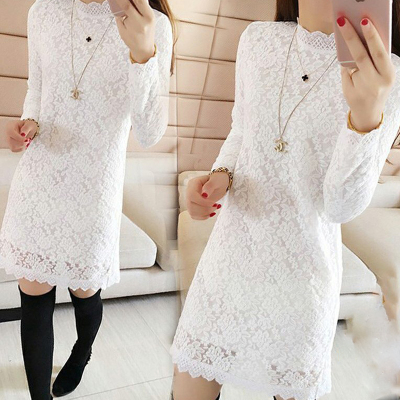 加绒连衣裙秋冬通勤蕾丝打底裙子