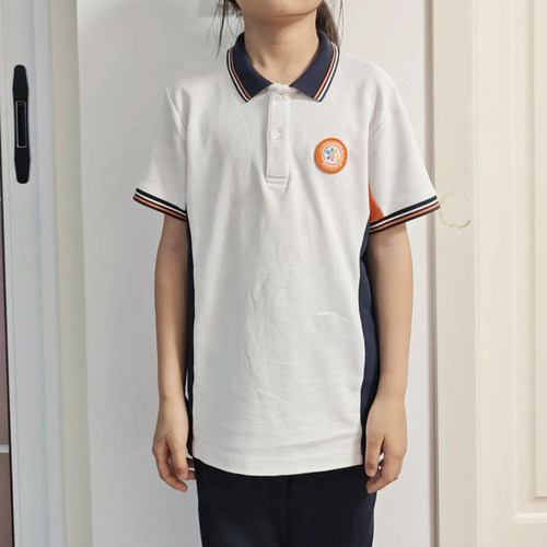 学生校服上衣短袖白色领子拼橙色