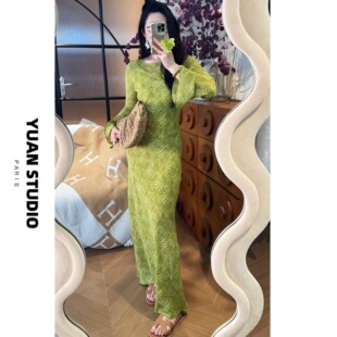 复古花卉显瘦遮肉长袖 法式 防晒气质优雅连衣 绿野仙踪 少量现