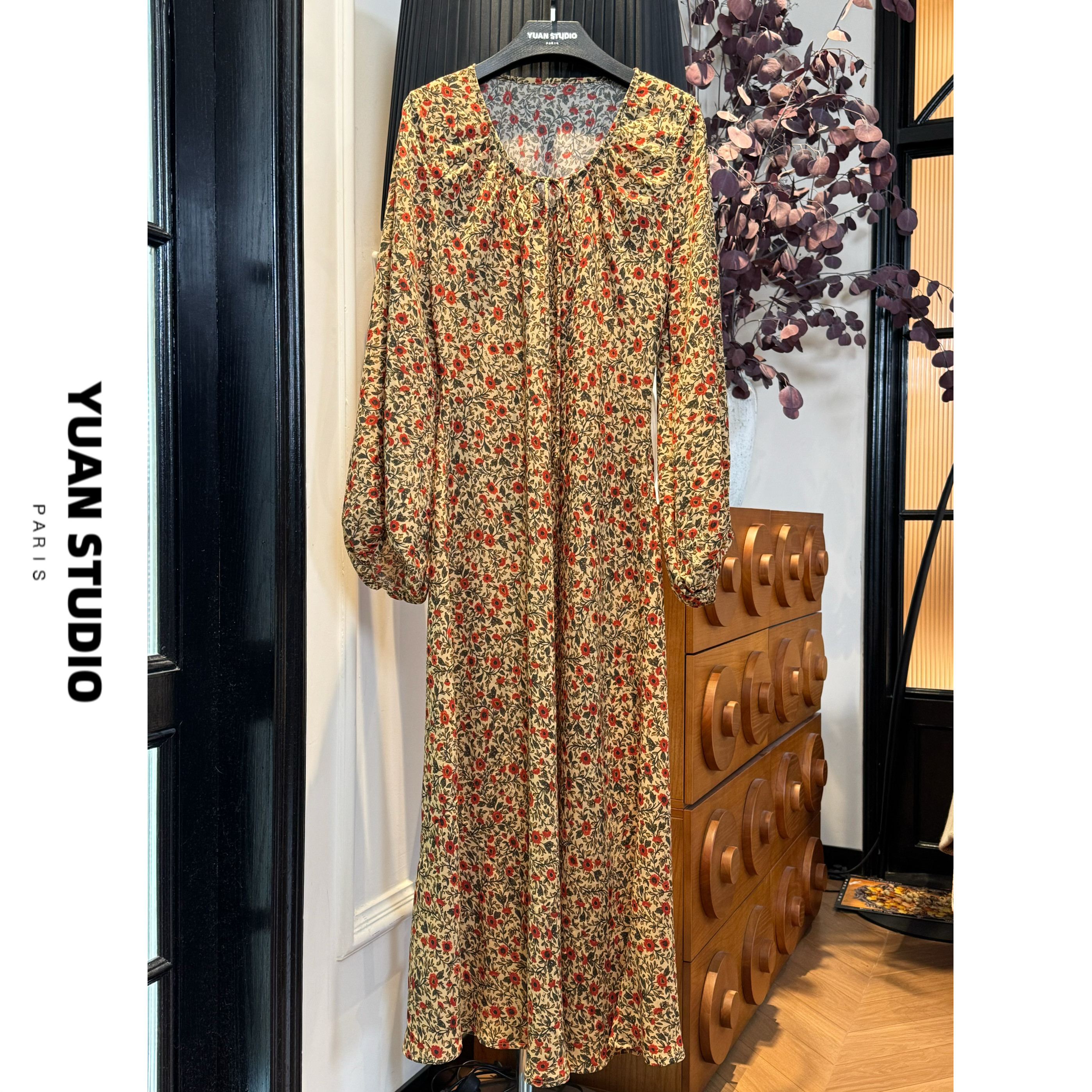 【大丽花】2026春季新款法式复古气质收腰显瘦长袖连衣裙女