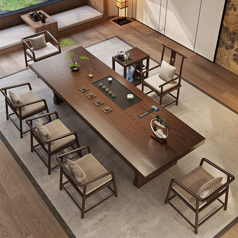 宋代美学实木大板客厅罗汉床茶桌椅组合办公室泡茶台禅意新款高端