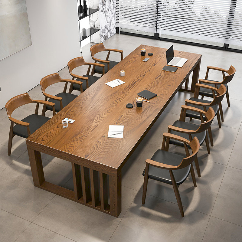 原木会议桌长桌简约大型办公桌书桌实木洽谈桌椅组合长方形工作台