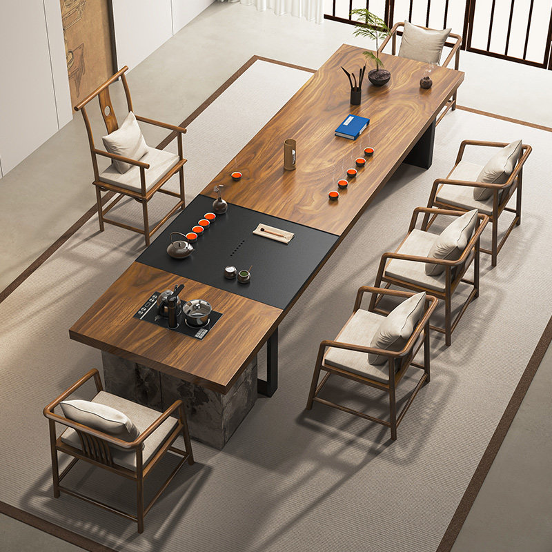 胡桃木实木茶桌2026新款高端办公室大板桌客厅家用现代轻奢泡茶台