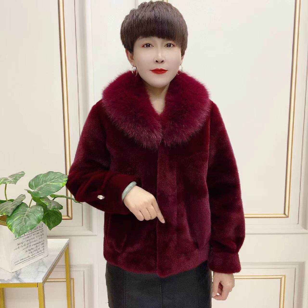 金貂绒仿水貂毛皮草短款大衣60衣长欧貂绒女士加厚外套中老年女装