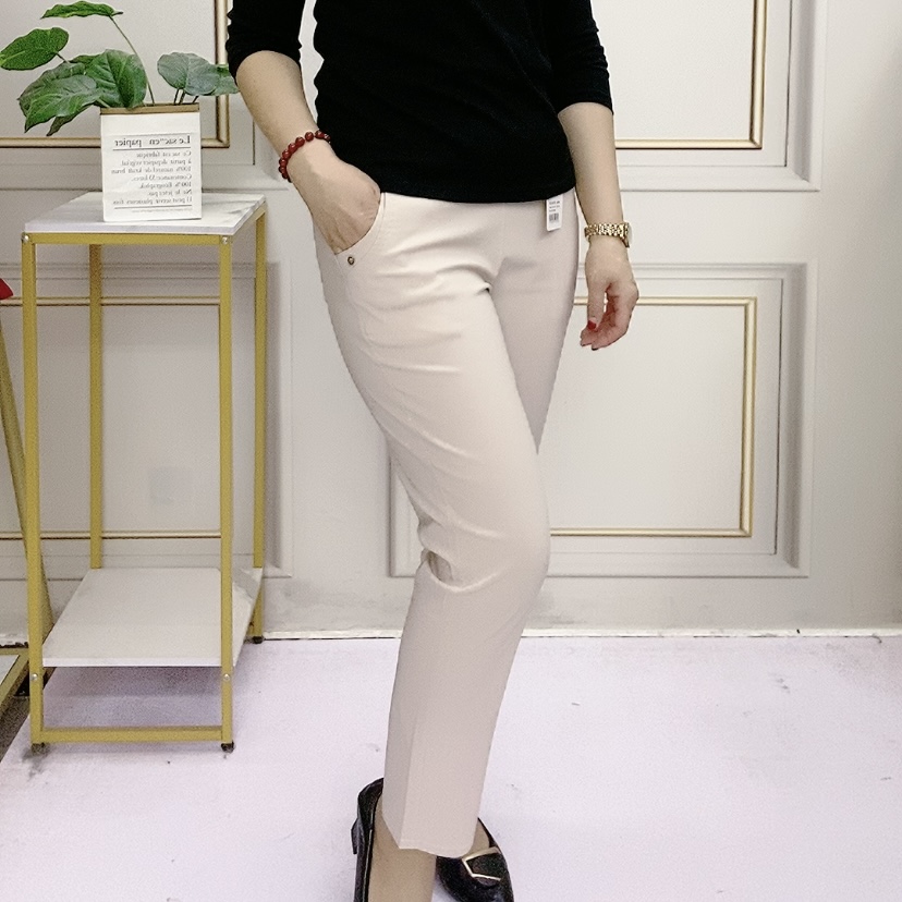 春夏高腰弹力小直筒裤女长裤显瘦中老年妈妈九分裤薄款休闲裤女士