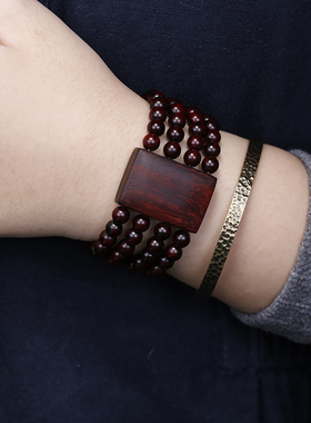 民族风印度小叶紫檀老料多圈佛珠手排手链女简约手串男文艺气质