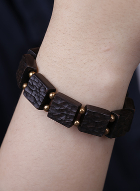 复古印度紫檀黑檀木手排手串男陨石坑刀痕肌理潮流手链女文艺气质