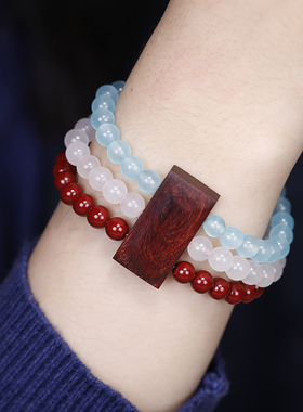 民族风佛珠手串印度小叶紫檀混搭玛瑙手排手链女简约气质百搭饰品